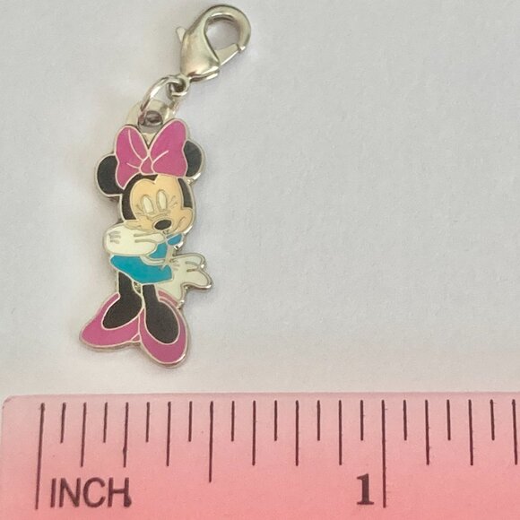 Vintage Disney Bashful Minnie Mouse Clip On Charm Zipper Pull Bag Purse Pink Bow - Picture 6 of 7